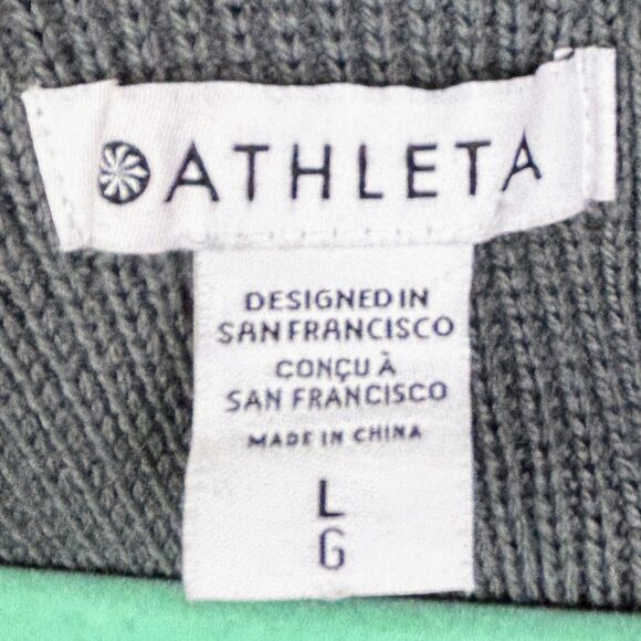ATHLETA Hanover V Neck Sweater Knit Pullover Merino Wool Long Sleeves Gray sz L - Picture 12 of 15